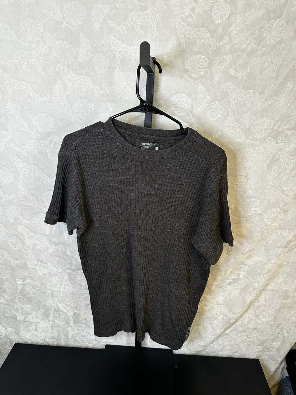 Ferruche Originals Ribbed Crewneck T-Shirt Charcoal Gray Size L